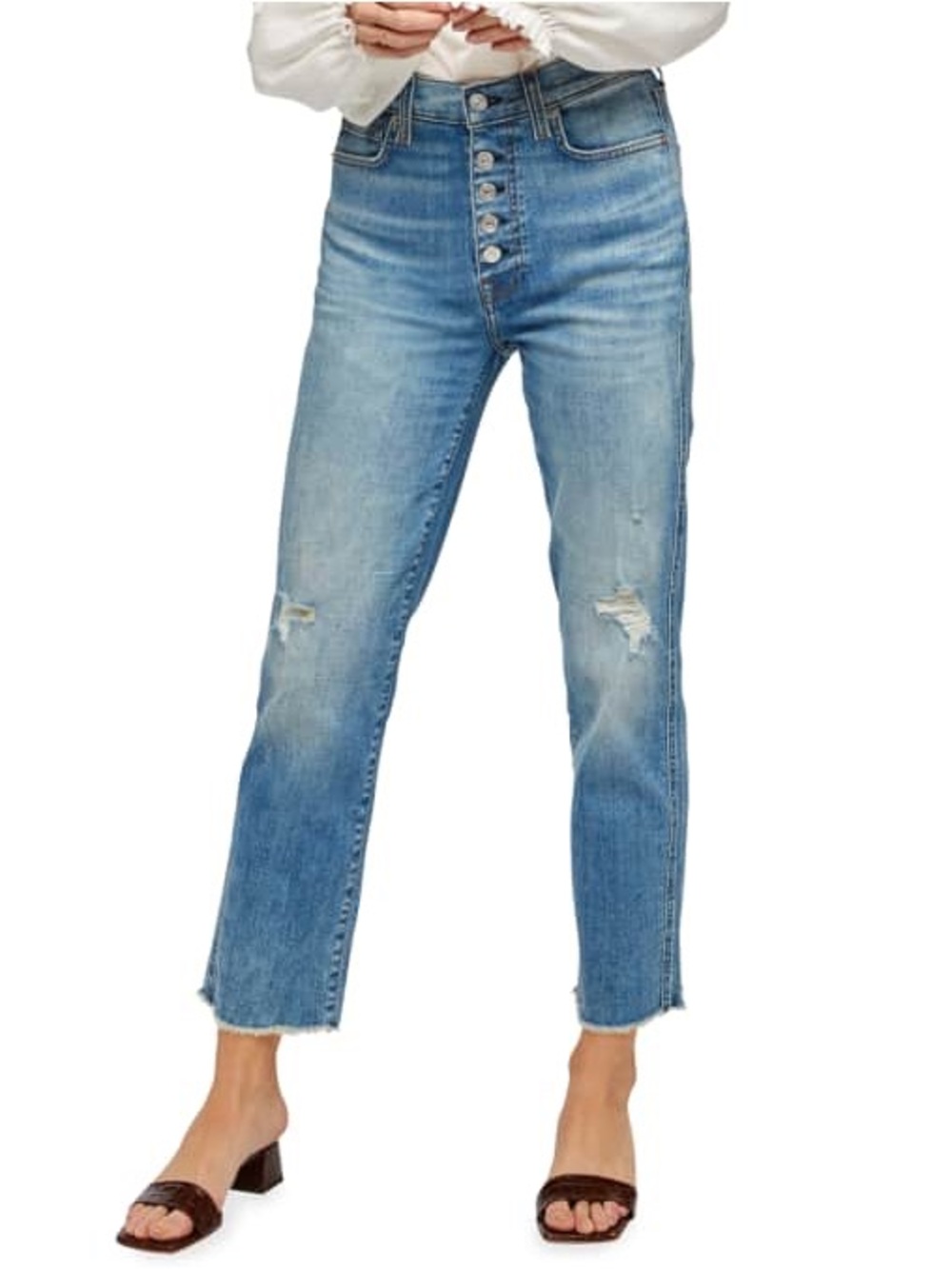 7 For All Mankind Button Fly High Waist Straight Cropped Jeans - size 32